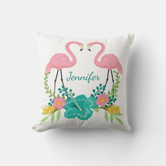 Tropisches Pink Flamingo Personalisiert Kissen (Vorderseite)