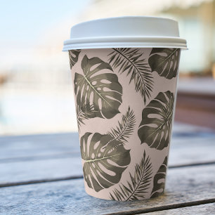 Tropisches Pink & Gold Palm Blätter Muster Pappbecher