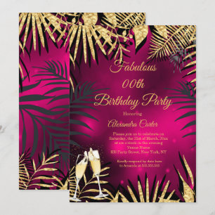 Tropisches Pink Gold Palms Champagne Geburtstagspa Einladung