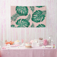 Tropisches Pink & Green Palm Blätter Nahtloses Mus
