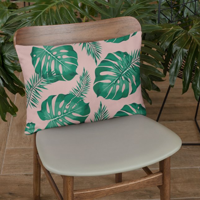 Tropisches Pink & Green Palm Blätter Nahtloses Mus Dekokissen (Von Creator hochgeladen)