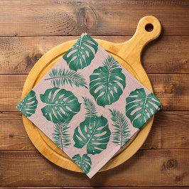 Tropisches Pink & Green Palm Blätter Nahtloses Mus Geschirrtuch