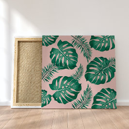 Tropisches Pink & Green Palm Blätter Nahtloses Mus Leinwanddruck
