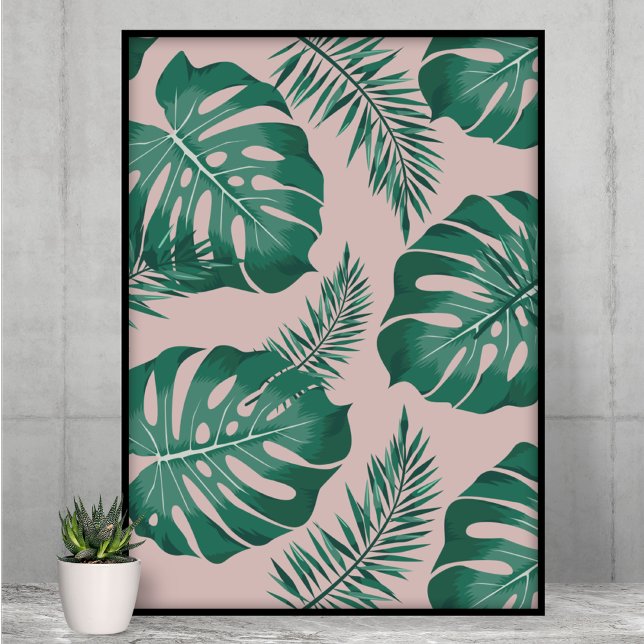 Tropisches Pink & Green Palm Blätter Nahtloses Mus Poster (Von Creator hochgeladen)