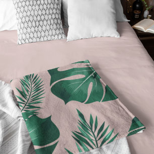 Tropisches Pink & Green Palm Blätter Nahtloses Mus Sherpadecke