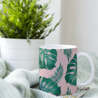 Tropisches Pink & Green Palm Blätter Nahtloses Mus