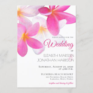 Tropisches Pink-Pink-Plumeria Hawaii Beach Wedding Einladung
