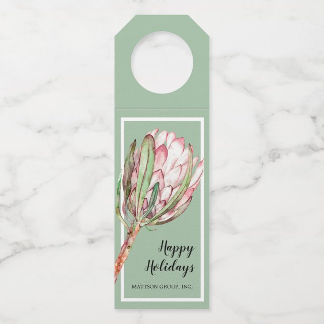 Tropisches Pink-Protea-Flora auf Minze Flaschenanhänger (Vorderseite)
