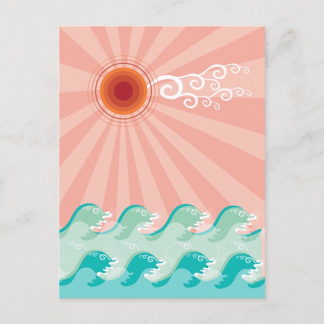 Tropisches Pink Sun Aqua Waves Sommer Beach Ozean Postkarte (Vorderseite)