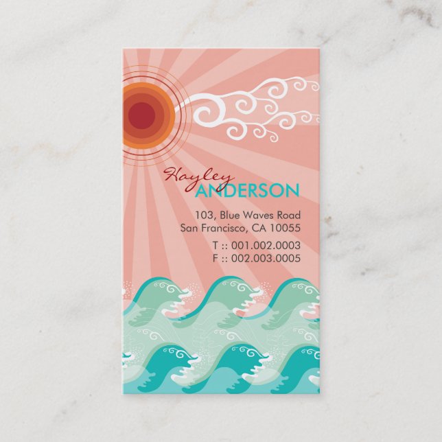 Tropisches Pink Sun Aqua Waves Sommer Beach Ozean Visitenkarte (Vorderseite)