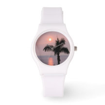 Tropisches Pink Sunset Sky und Palm Sporty Watch