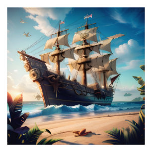 Tropisches Piratenschiff am Strand Fotodruck