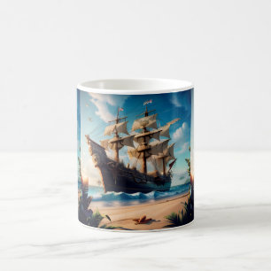 Tropisches Piratenschiff am Strand Kaffeetasse