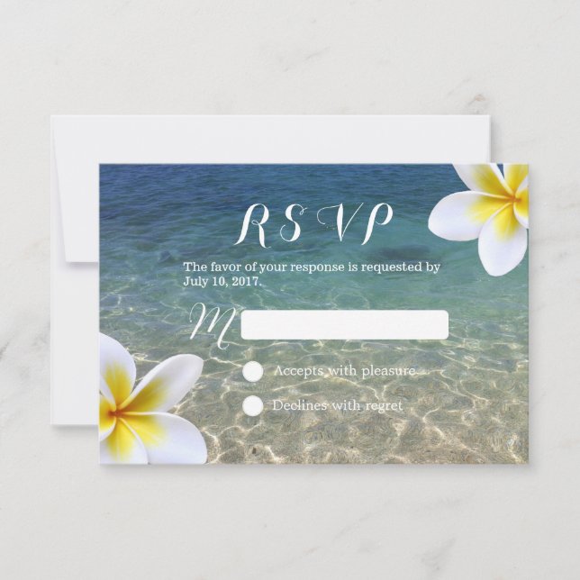 Tropisches Plumeria Blume Beach Hochzeit UAWG RSVP Karte (Vorderseite)