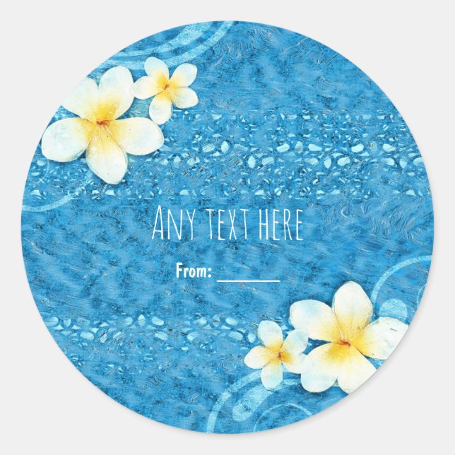 Tropisches Plumeria Blume Blauer Sommer Gastgesche Runder Aufkleber (Vorderseite)