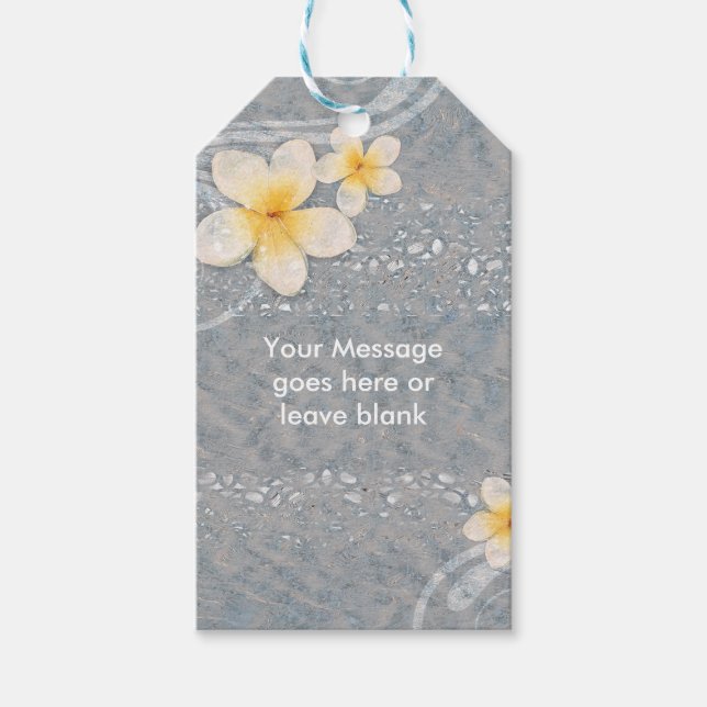 Tropisches Plumeria Blume Grau-Gelb Sommer Party Geschenkanhänger (Vorderseite)