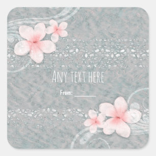 Tropisches Plumeria Blume Grau Pink Sommer Party Quadratischer Aufkleber