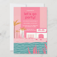 Tropisches Pool Party Retro Rosa Geburtstag