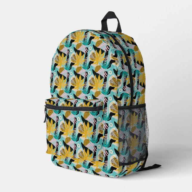 Tropisches Regenwald-Blätter Muster Bedruckter Rucksack (Rückseitige Ecke Rechts)