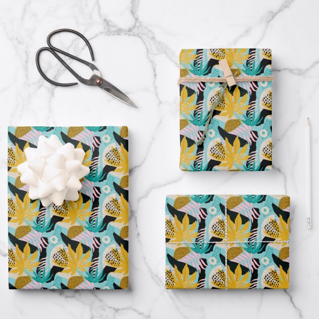 Tropisches Regenwald-Blätter Muster Geschenkpapier Set (Vorderseite)