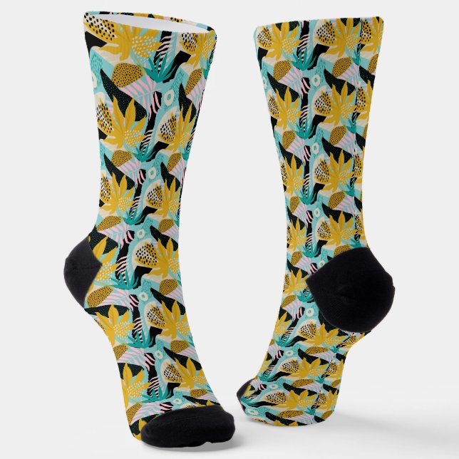 Tropisches Regenwald-Blätter Muster Socken (Gewinkelt)