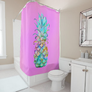 Tropisches Rosa Ananas-Farbspritzer Duschvorhang