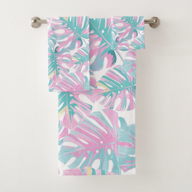 Tropisches Rosa-Blätter Badhandtuch Set (Insitu)