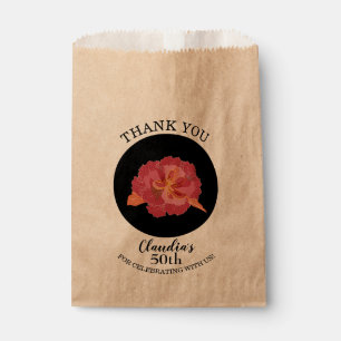 Tropisches Rosa Blumenmuster auf Schwarz Danke Geschenktütchen