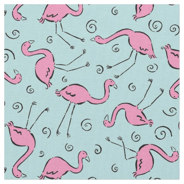 Tropisches rosa Flamingo auf Aqua Blue Pattern Stoff (Nahaufnahme)