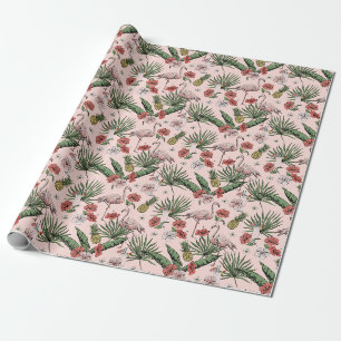 Tropisches Rosa Flamingo Blumenmuster Geschenkpapier
