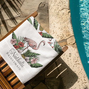 Tropisches Rosa Flamingo Blumenmuster Weiß Strandtuch