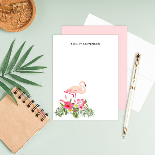 Tropisches rosa Flamingo-Blumenstrauß-Monogramm Mitteilungskarte