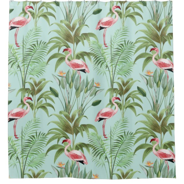 Tropisches rosa Flamingo Duschvorhang (Vorderseite)