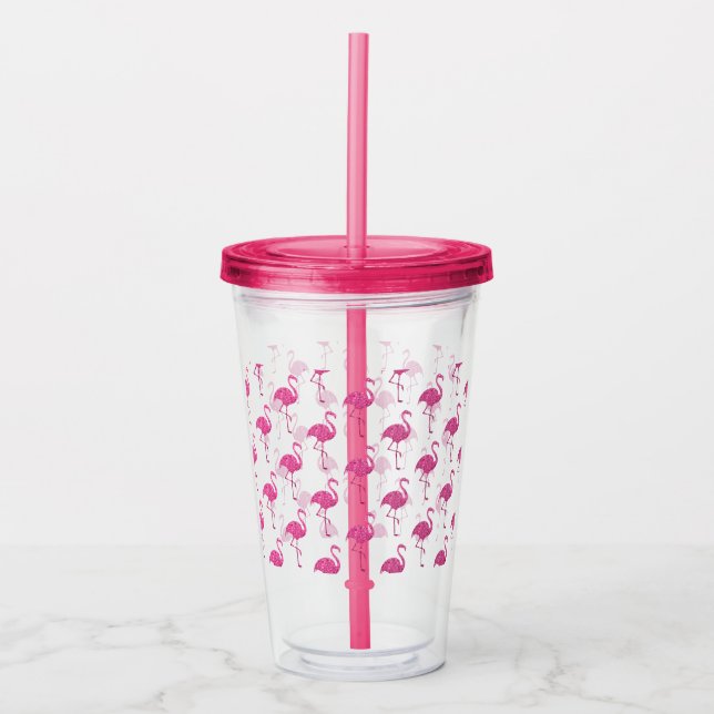 Tropisches rosa Flamingo-Muster Acryltrinkbecher (Vorderseite)