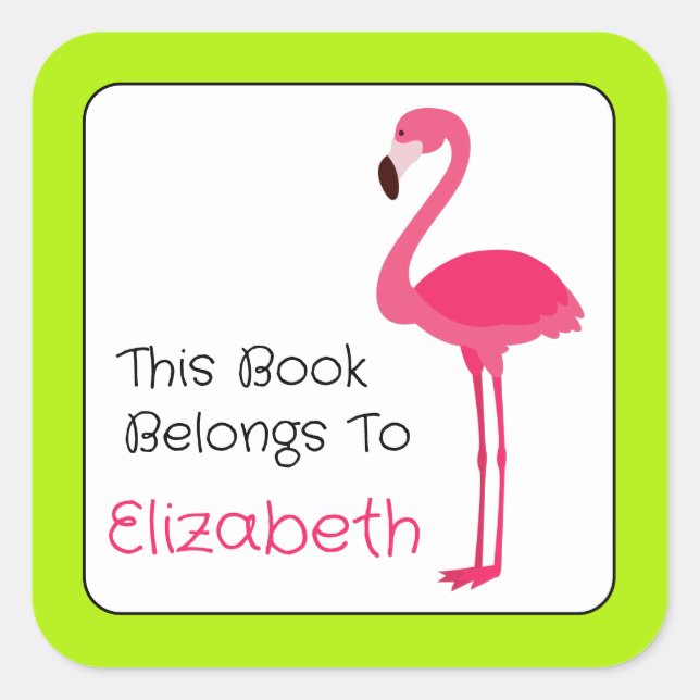 Tropisches rosa Flamingo Personalisiertes Buchzeic Quadratischer Aufkleber (Vorderseite)