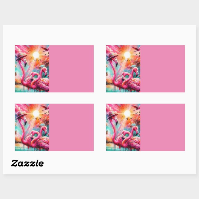 Tropisches Rosa Flamingos Palmen Organisation Rechteckiger Aufkleber (Blatt)