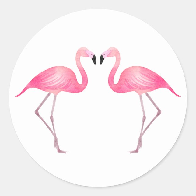 Tropisches rosa Flamingos Sommer Hochzeitsstrand Runder Aufkleber (Vorderseite)