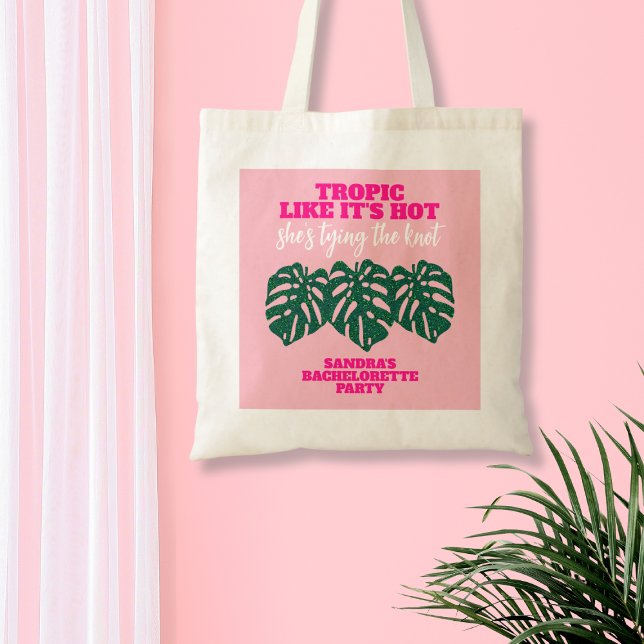 Tropisches Rosa Glitzer Monstera Junggeselinnen-Ab Tragetasche (Tropical Pink Glitter Monstera Bachelorette Party Tote Bag)