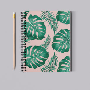 Tropisches Rosa & Grün Palmwedel Nahtloses Muster Notizbuch