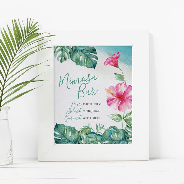 Tropisches Rosa Hibiskus Blume Mimosa Bar Watercol Poster (Von Creator hochgeladen)