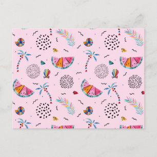 Tropisches rosa Memphis Stilmuster Postkarte