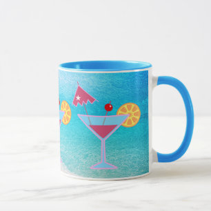 Tropisches Rosa und Abstraktes Meer mit blauem Coc Tasse