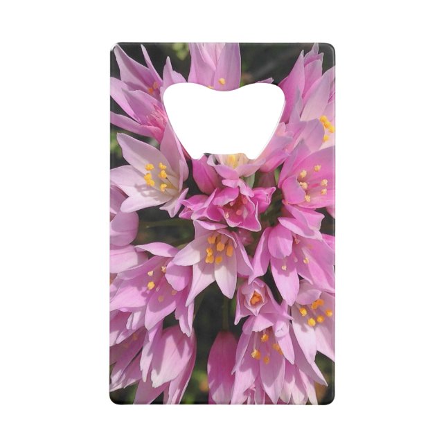 Tropisches Rosa und gelbe Blumen Kreditkartenflaschenöffner (Vorderseite)