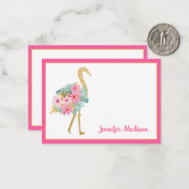 Tropisches Rosa und goldenes Flamingos mit Blume Mitteilungskarte