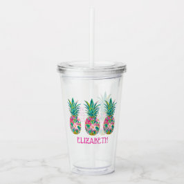 Tropisches Rosa und grüne Ananas Acryltrinkbecher