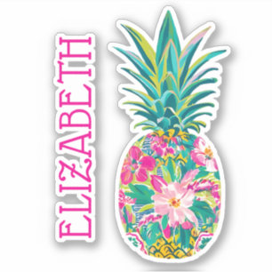 Tropisches Rosa und grüne Ananas Aufkleber