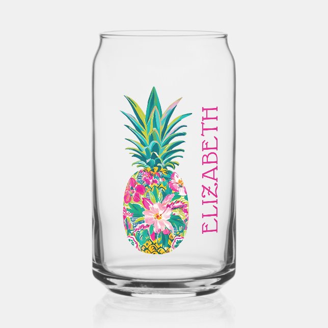 Tropisches Rosa und grüne Ananas Dosenglas (Vorderseite)