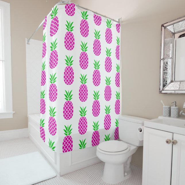Tropisches Rosa und grüne Ananas Duschvorhang (Beispiel)