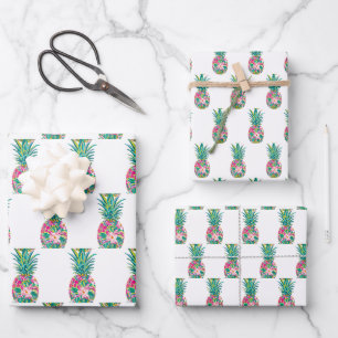 Tropisches Rosa und grüne Ananas Geschenkpapier Set