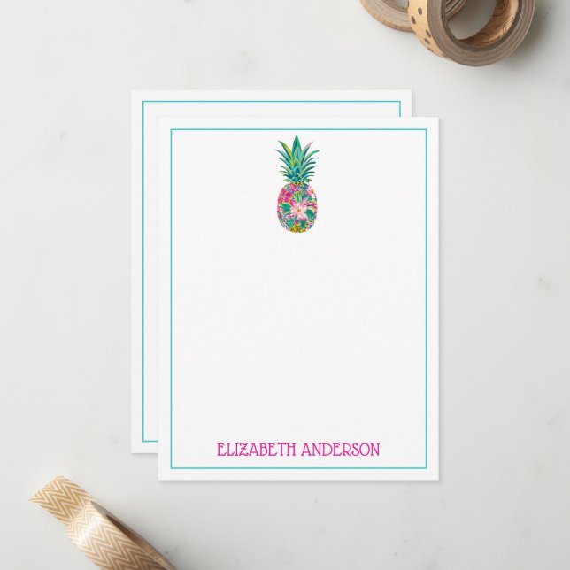 Tropisches Rosa und grüne Ananas Mitteilungskarte (Vorderseite/Rückseite Beispiel)